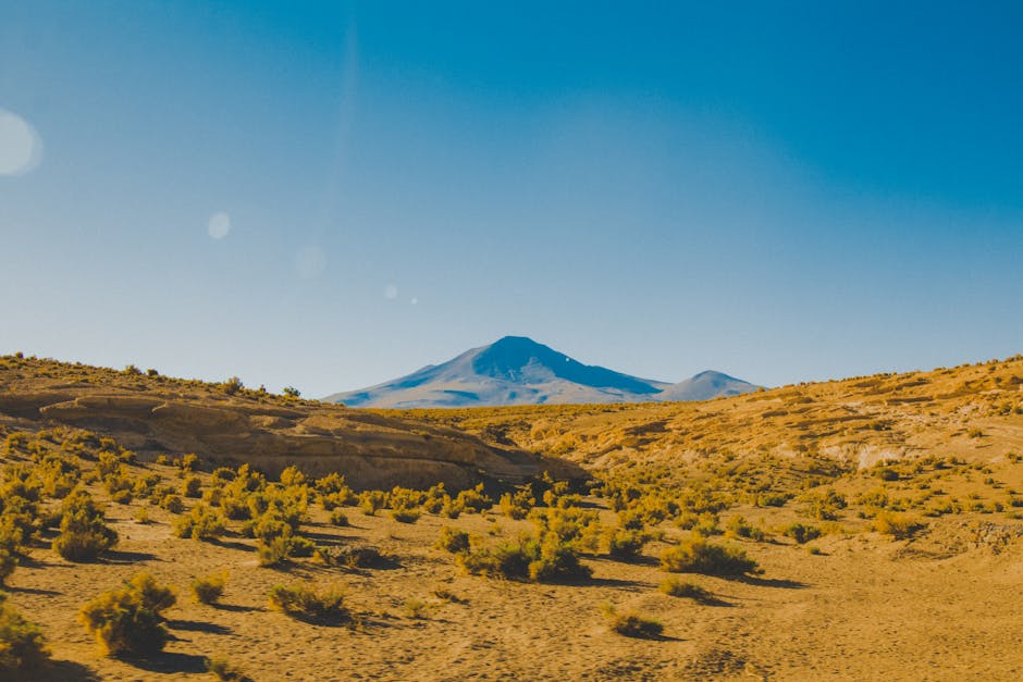 Paisaje desértico del altiplano boliviano con cielo azul y montañas