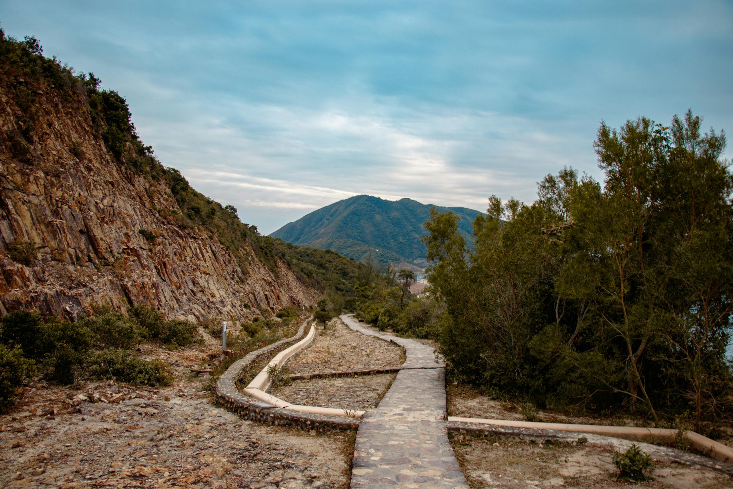 Hong Kong naturaleza: guía 2026 para descubrir parques, senderos y la cara verde que casi nadie cuenta 3 Sendero pavimentado de senderismo en Hong Kong con vegetación y montañas al fondo
