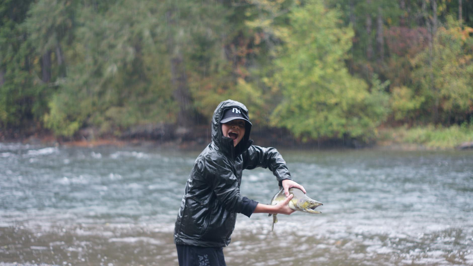 Pesca de salmón en Asturias: guía completa 2026 1 Pesca a mosca en río verde de montaña al atardecer