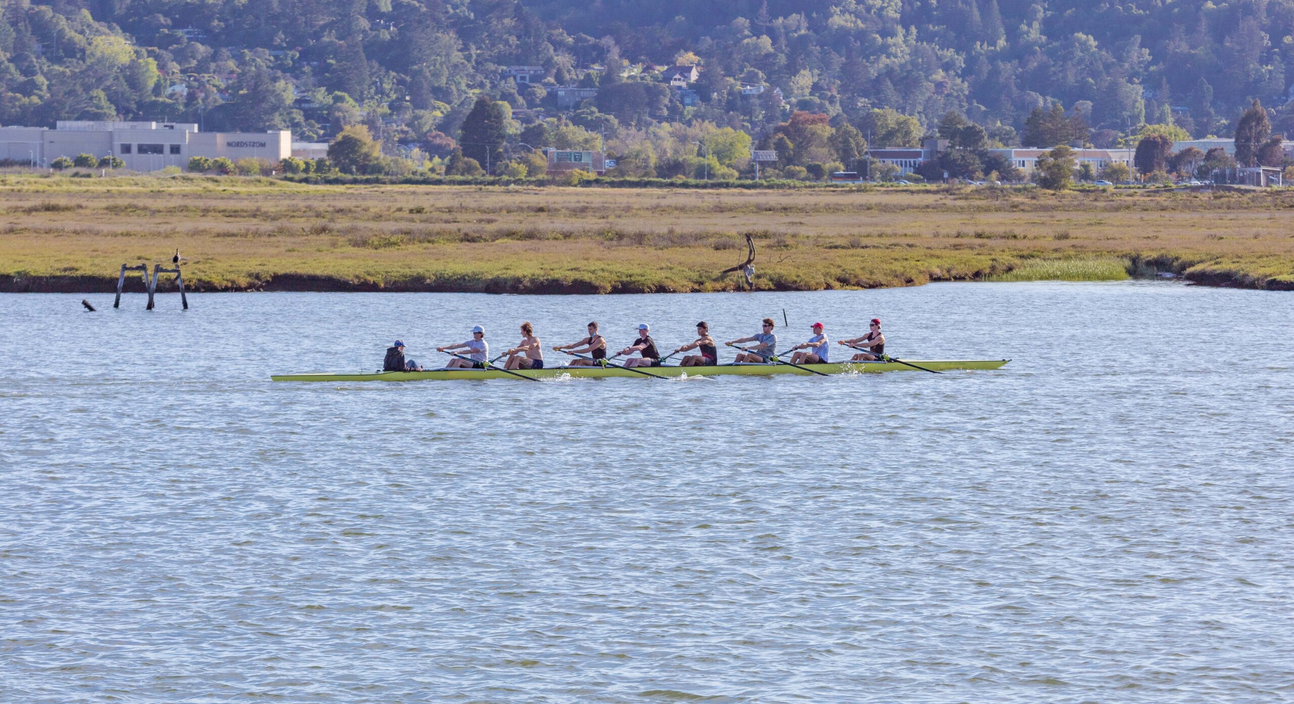 Equipo de remo compitiendo en un río, similar a la Boat Race entre Oxford y Cambridge