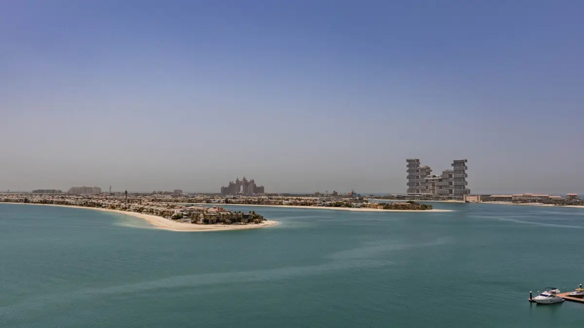 Vista aérea de las islas artificiales de Palm Jumeirah en Dubái