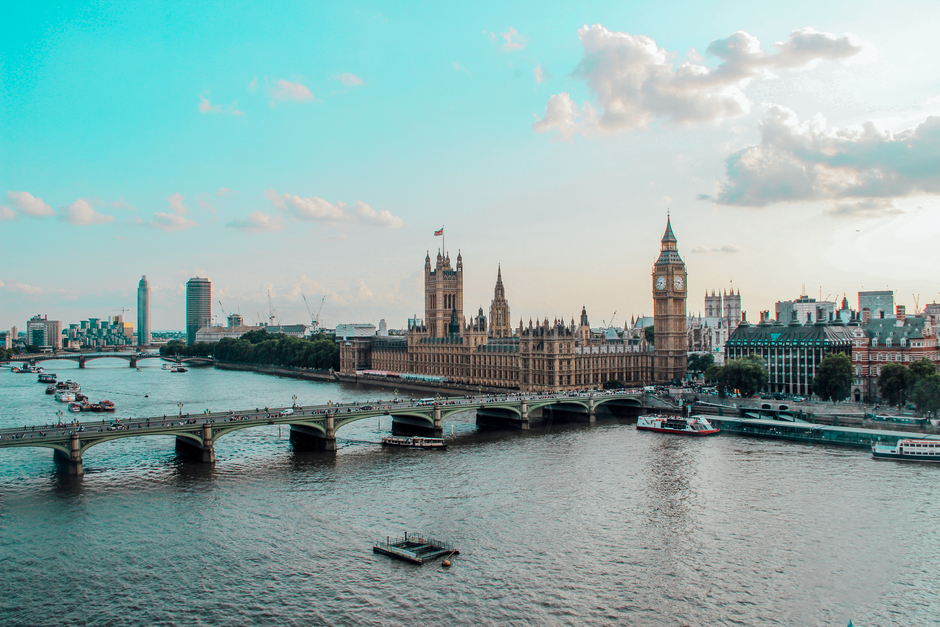 Vista aerea del Palacio de Westminster, el Big Ben y el Tamesis en Londres