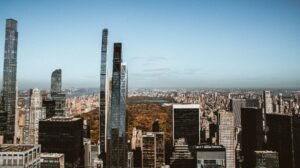 Vista elevada de Central Park y los rascacielos de Manhattan, Nueva York