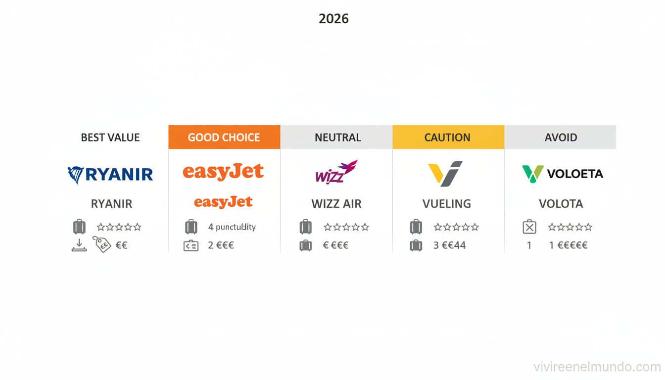 Guía de aerolíneas low cost en Europa 2026: cuáles merece la pena y cuáles evitar 1 Infografía comparativa de aerolíneas low cost en Europa 2026