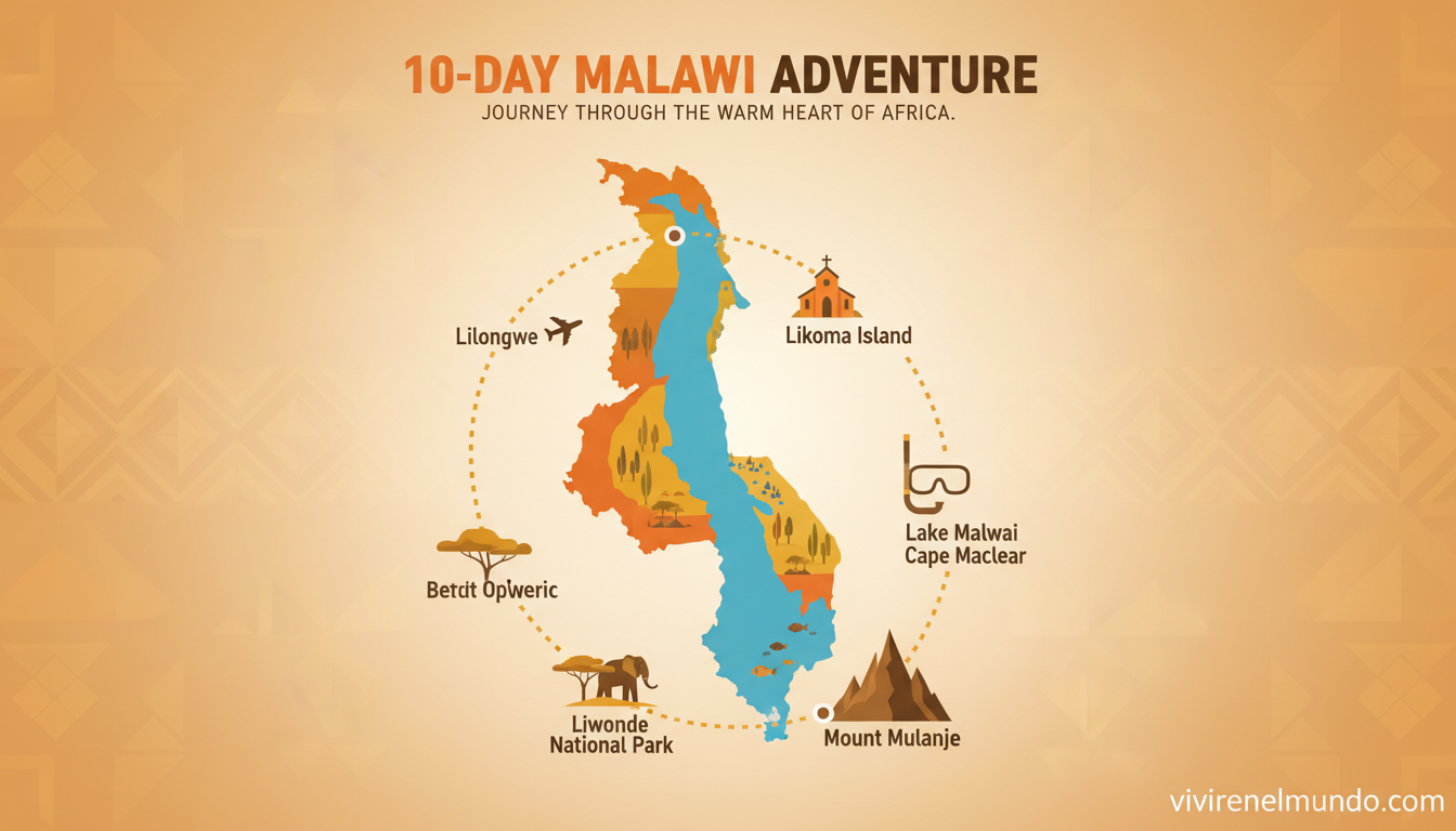 Infografía del itinerario de 10 días por Malawi