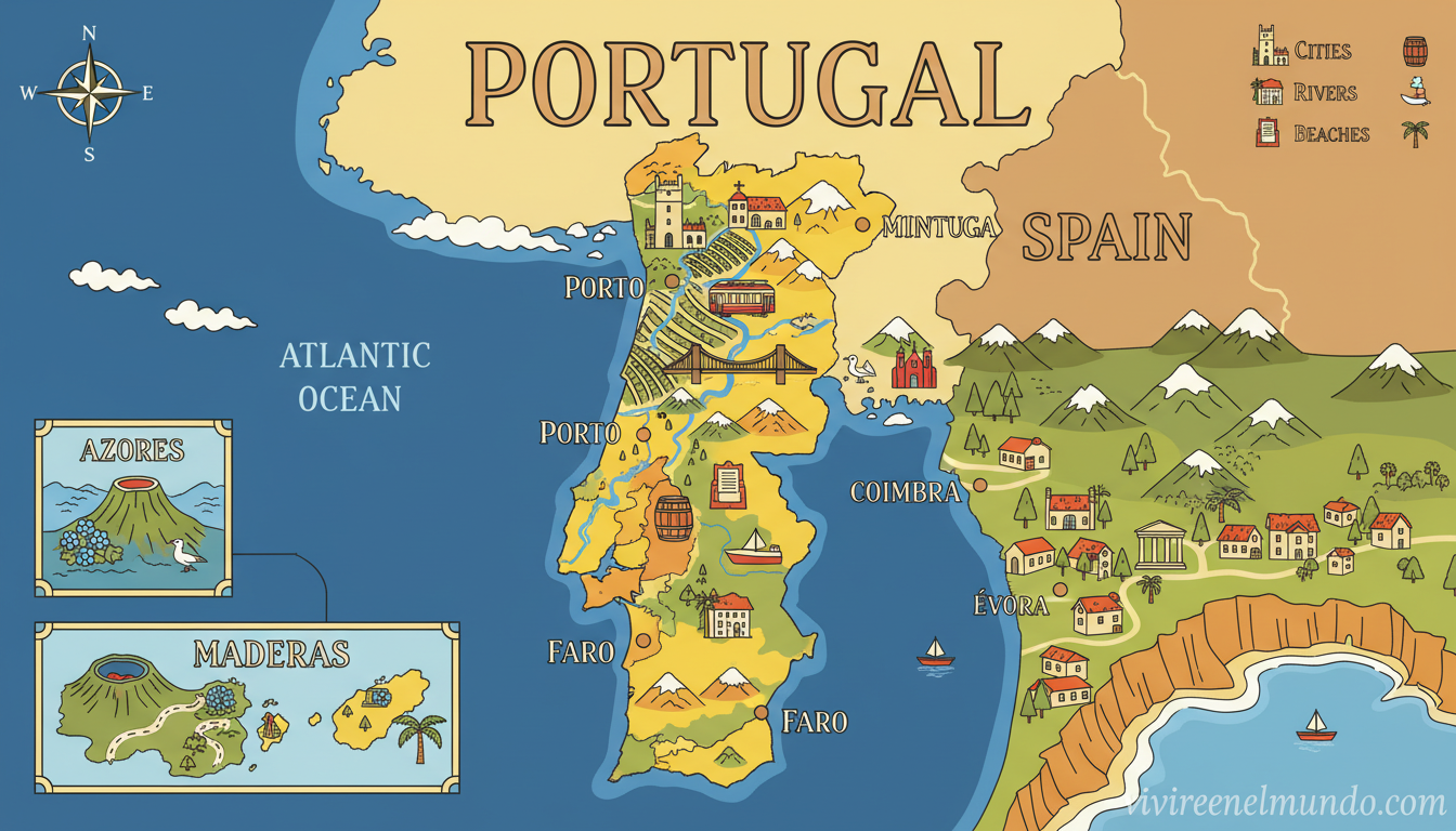 Portugal en 2026: la guía definitiva del país que todo viajero español debería conocer (mejor que nunca) 6 Mapa de Portugal con principales ciudades y regiones turísticas