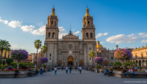 Catedral de Guadalajara con sus torres gemelas en el centro histórico de Jalisco, México