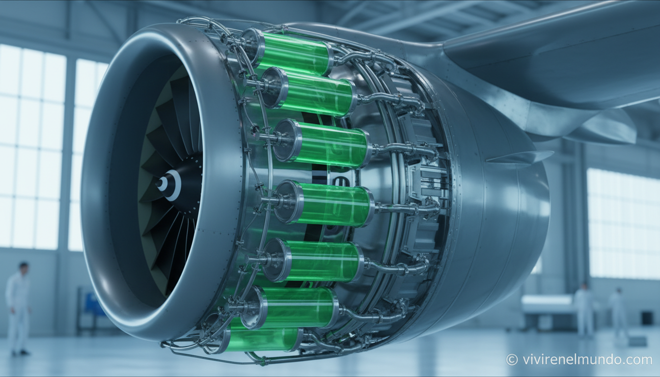 Vuelos ecológicos en 2026: cómo volar de forma sostenible 1 motor de avión con combustible de aviación sostenible SAF