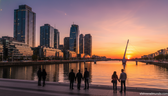 Home Elementor 1 Puerto Madero de Buenos Aires al atardecer con el skyline de la ciudad