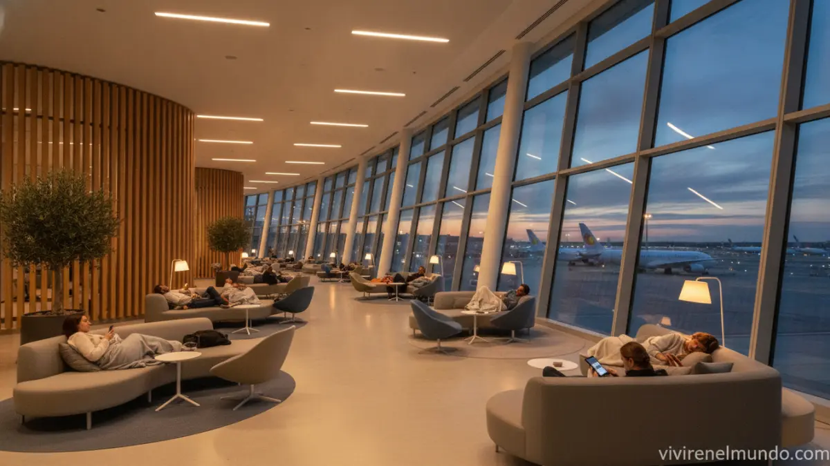 Zona de descanso moderna en aeropuerto internacional