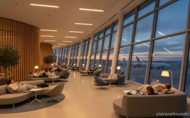 Zona de descanso moderna en aeropuerto internacional