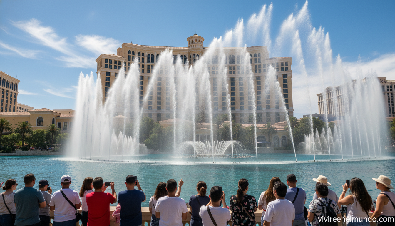 Las Vegas: guía completa para planificar tu viaje 2026 1 Espectáculo de fuentes del Bellagio en Las Vegas con el hotel al fondo