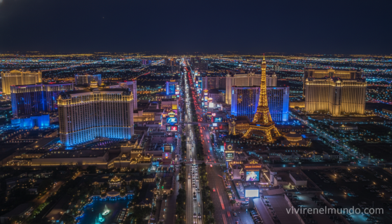 Home Elementor 6 Vista aérea del Strip de Las Vegas de noche con los neones de los casinos