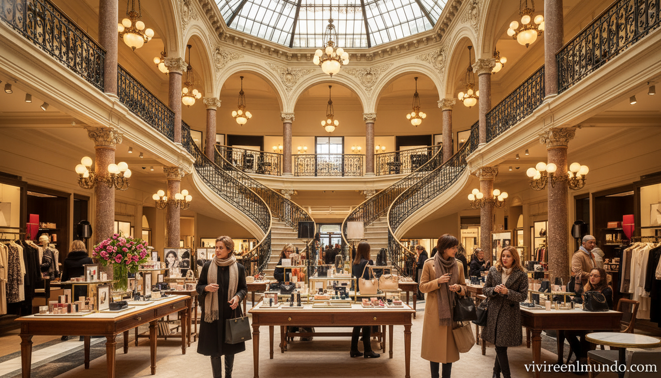 Compras en París: mercados, boutiques y consejos para 2026 1 Interior del Bon Marché de París con sus elegantes displays de moda