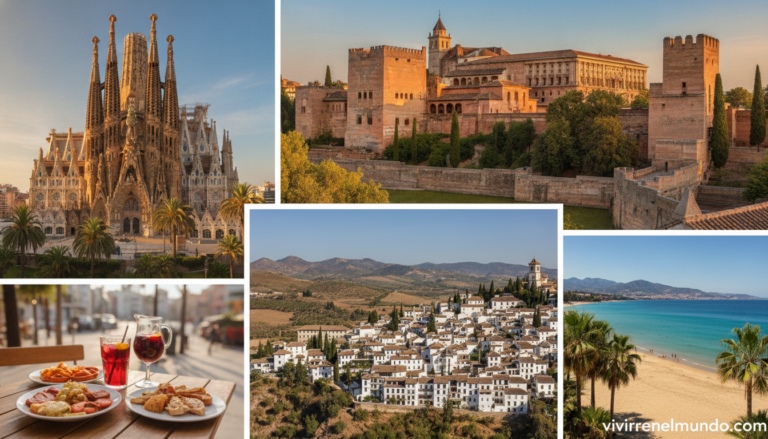 Home Elementor 9 collage de destinos turísticos de España con la Sagrada Familia, la Alhambra y playas mediterráneas