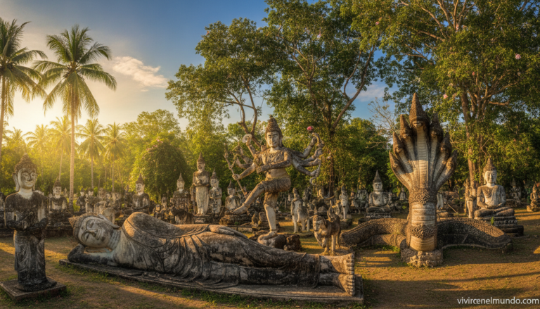 Home Elementor 5 estatuas de buda y dioses hindúes en el Wat Xieng Khuan Buddha Park de Laos