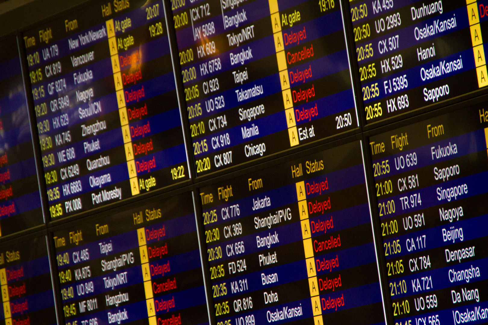 Panel digital de vuelos en un aeropuerto
