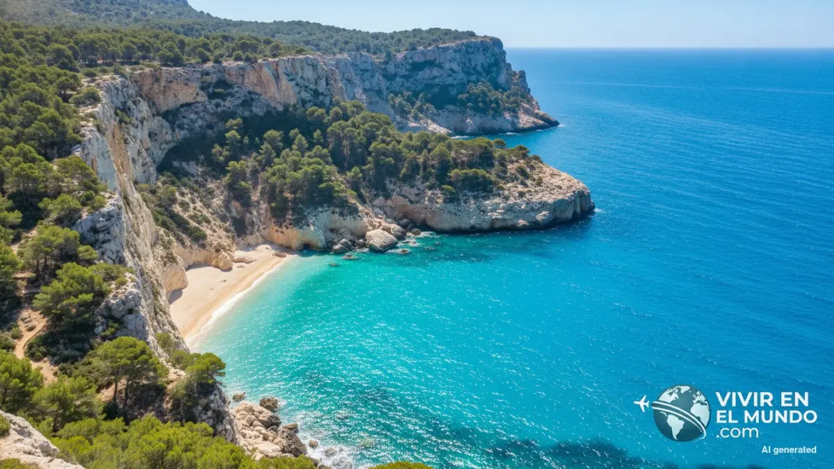Cala de la Costa Blanca con agua turquesa y pinos sobre acantilados